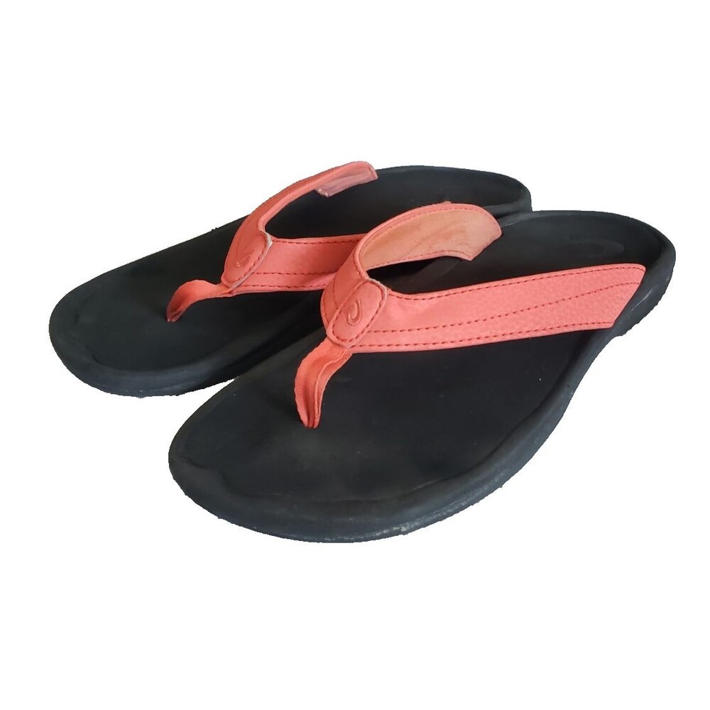 OluKai Kulapa Kai Sandals Women’s Coral Pink Orange Thong Flip Flops Size 9